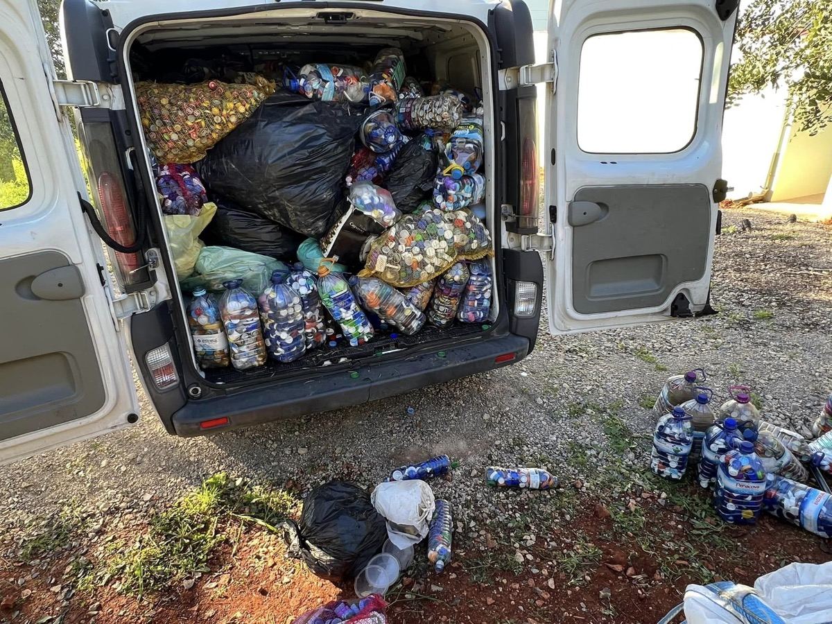 A van full of bags of caps