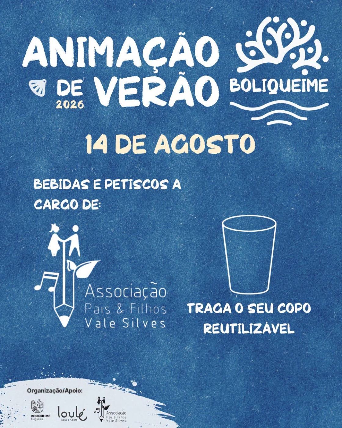 Poster about drinks and snacks by the Vale Silves Parents and Children Association, asking people to bring a reusable cup