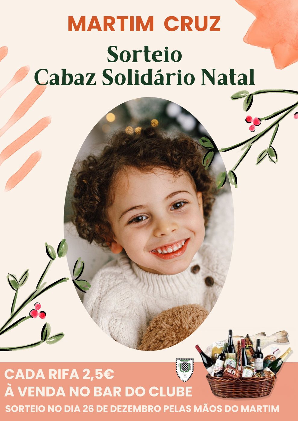 Poster for Martim Cruz’s Christmas hamper raffle, tickets €2.50, draw on 26 December