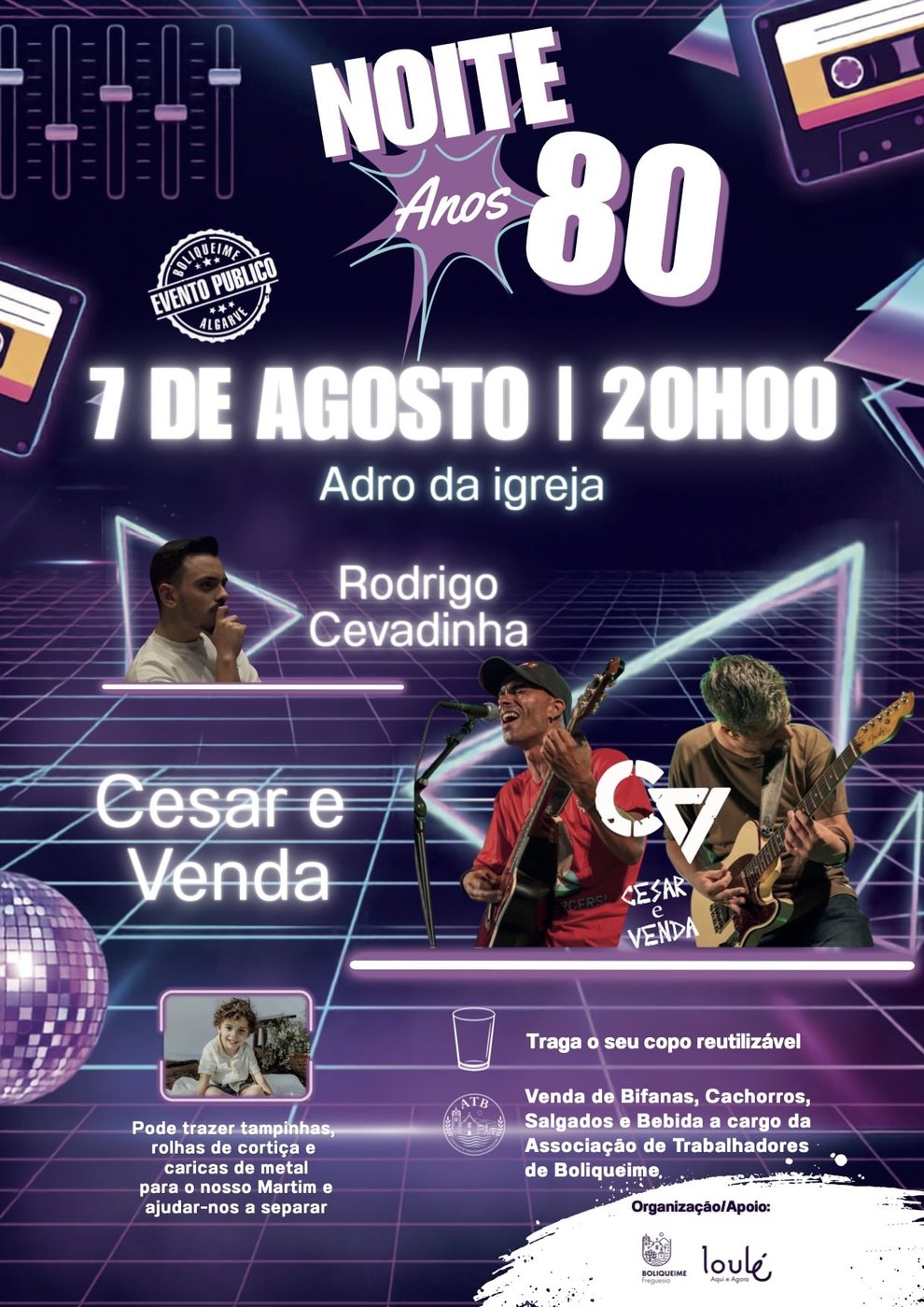 Cartaz da Noite Anos 80, 7 de agosto às 20h00, com Rodrigo Cevadinha e Cesar e Venda